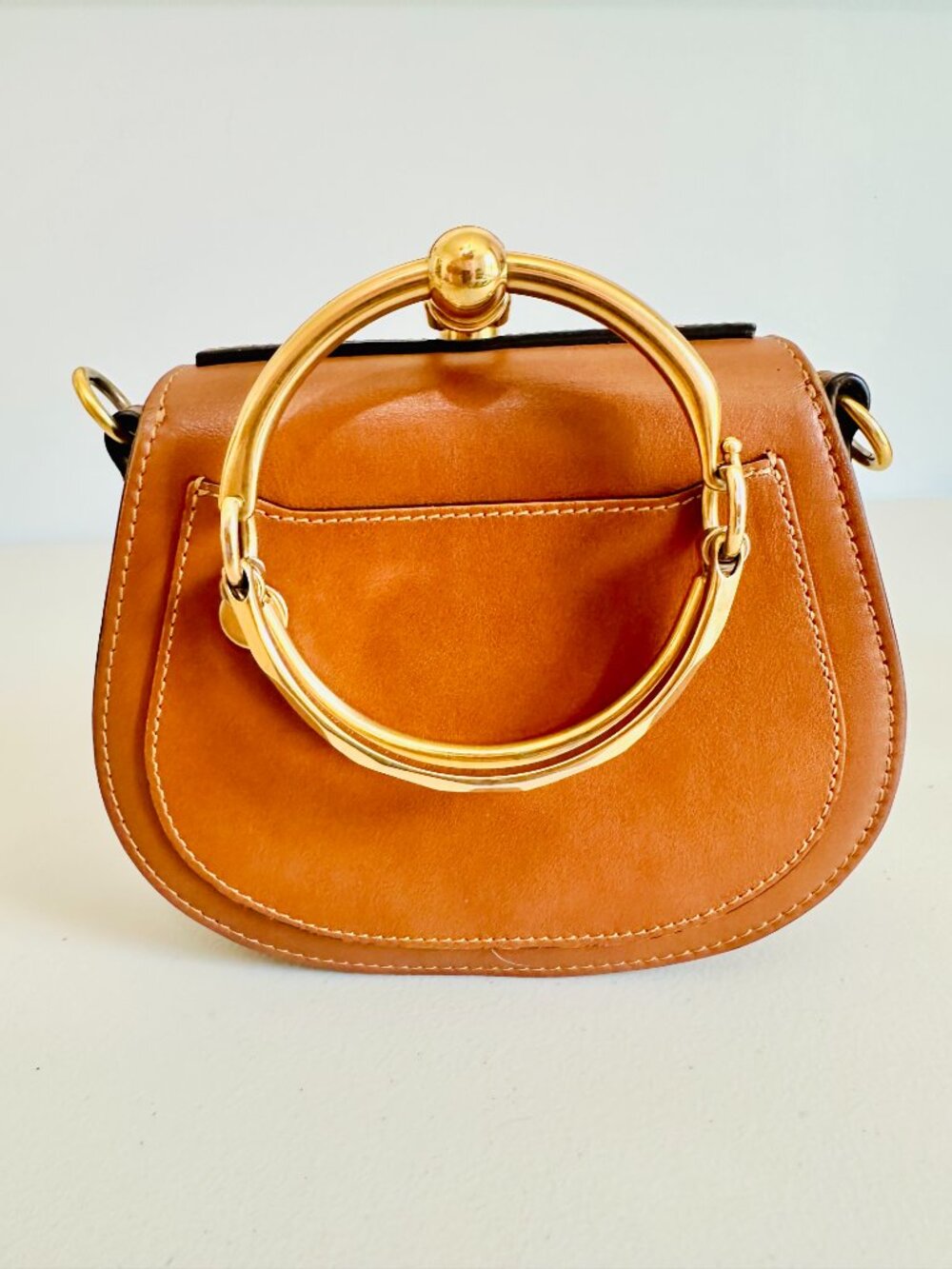 CHLOE NILE BRACELET SMALL BAG CARAMEL TAN CROSSBODY SATACHEL  MADE IN ITALY - Picture 4 of 11
